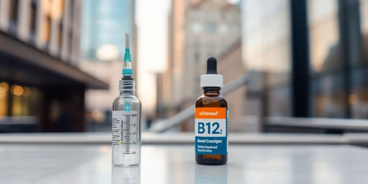B12 shots and liquid drops side-by-side.
