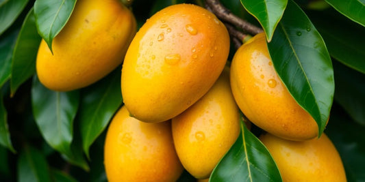 African mangoes with a glowing, energetic aura.
