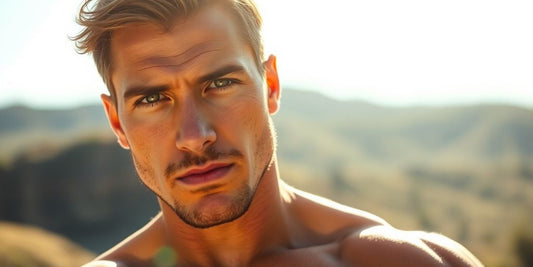 Man confidently flexing muscles outdoors.