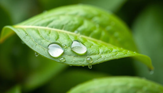 A vibrant green leaf with water droplets, symbolizing natural cleansing.