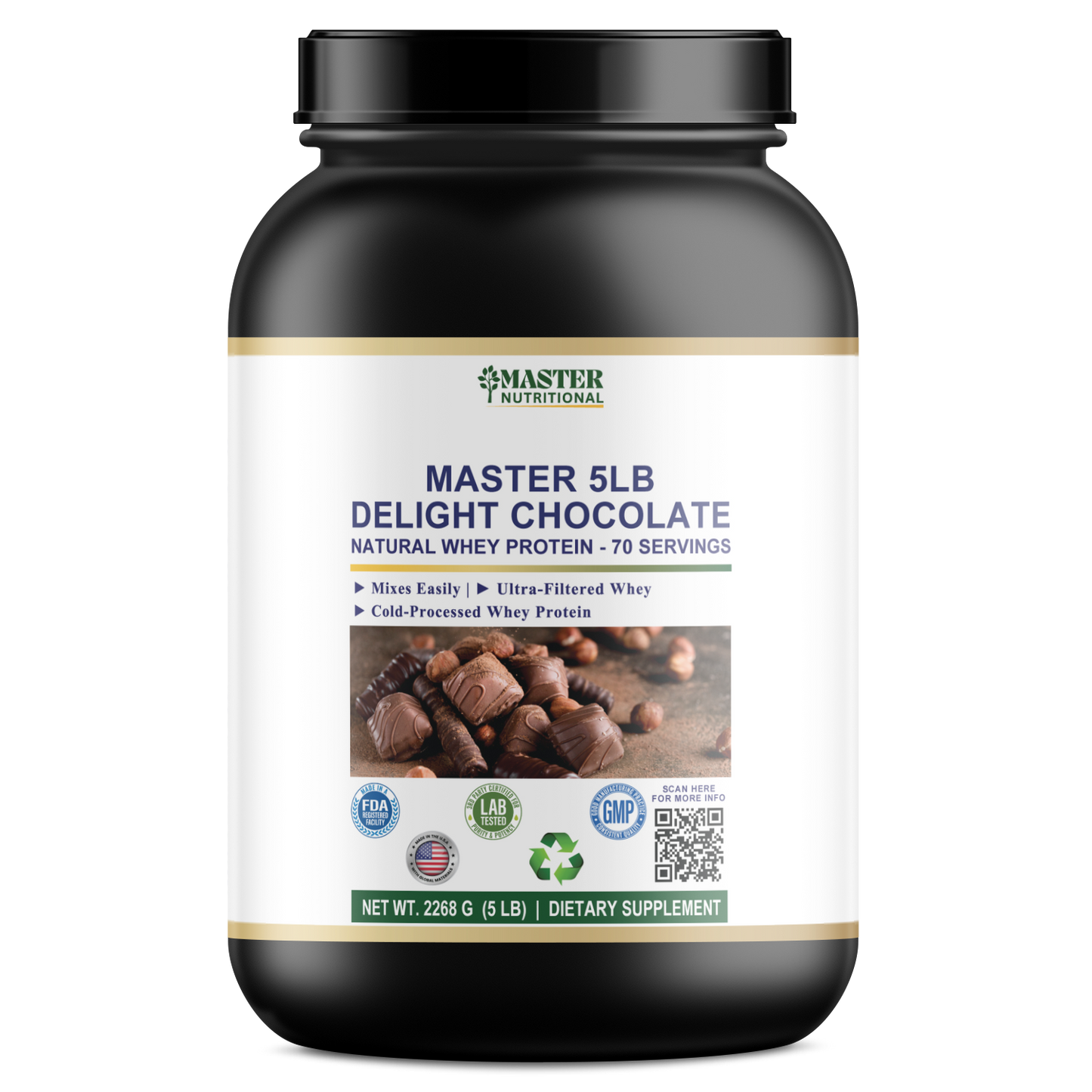 Master 5LB Delight Chocolate Natural Whey Protein for Muscle Growth, Better Digestion and Metabolism