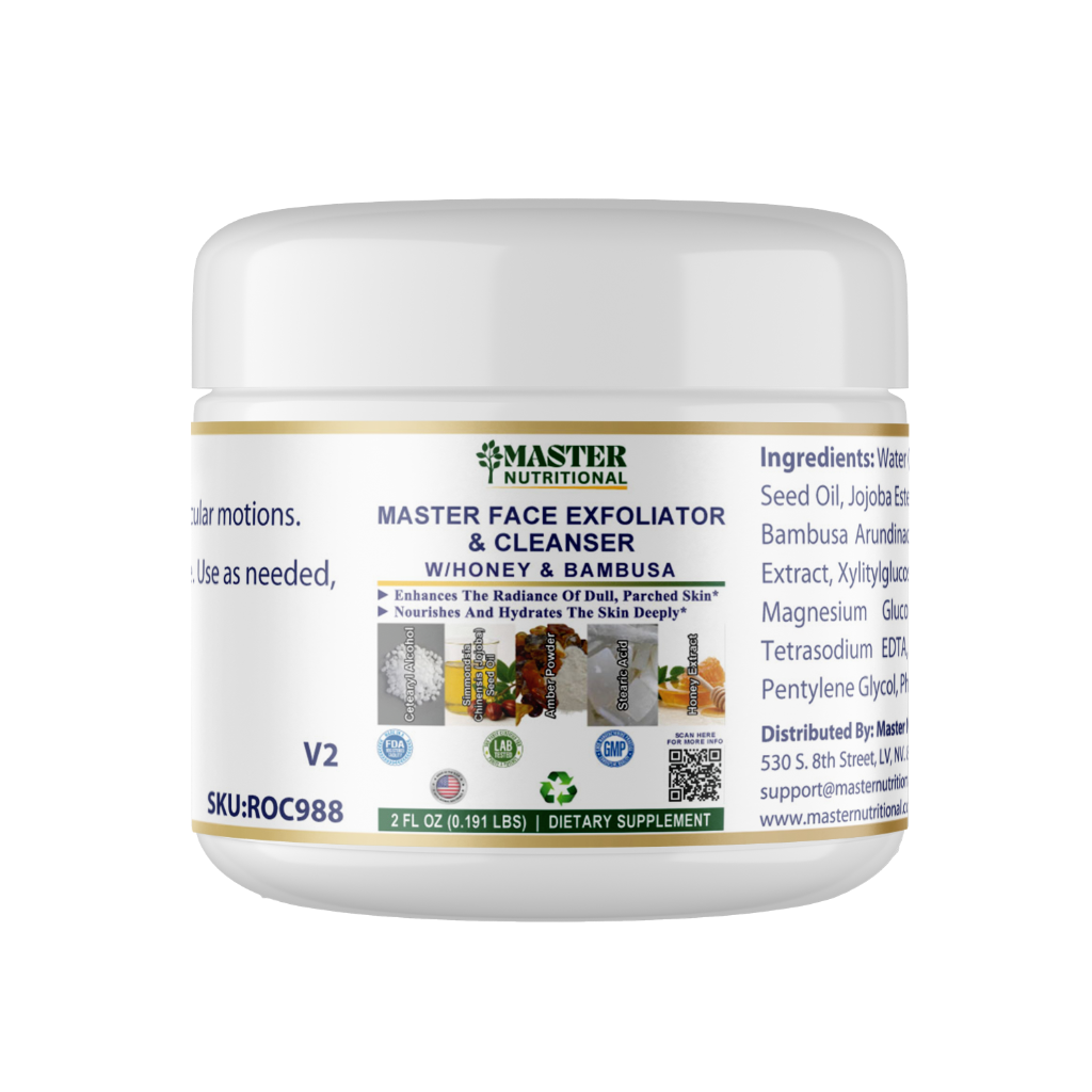 Face Exfoliator & Cleanser w/Honey & Bambusa Arundinacea Stem Extract, USA Made, Clean