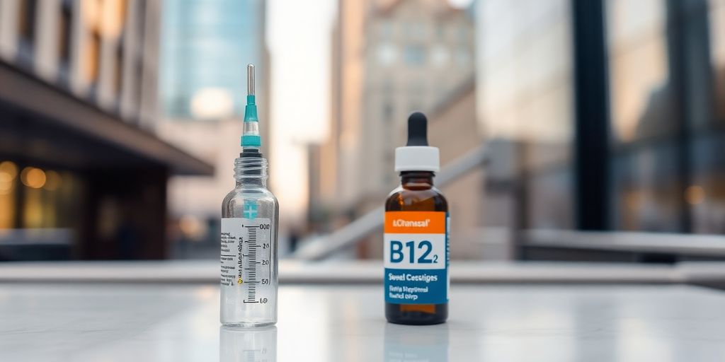B12 shots and liquid drops side-by-side.