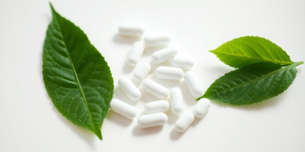 Thyroid pills, energy, and a green leaf.