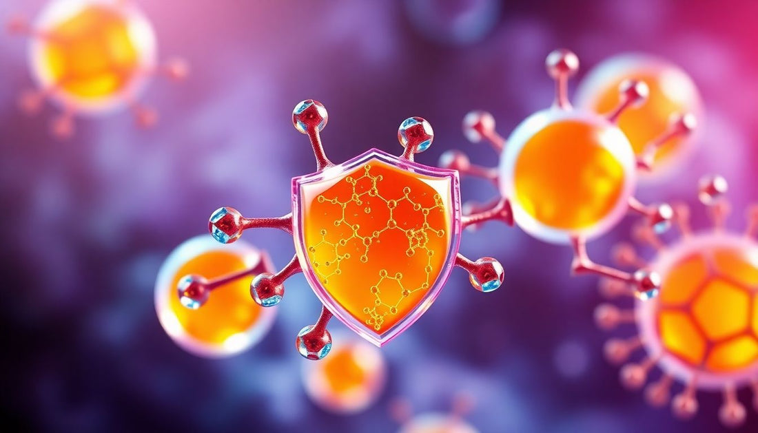 Glutathione molecules protecting cells from free radicals.