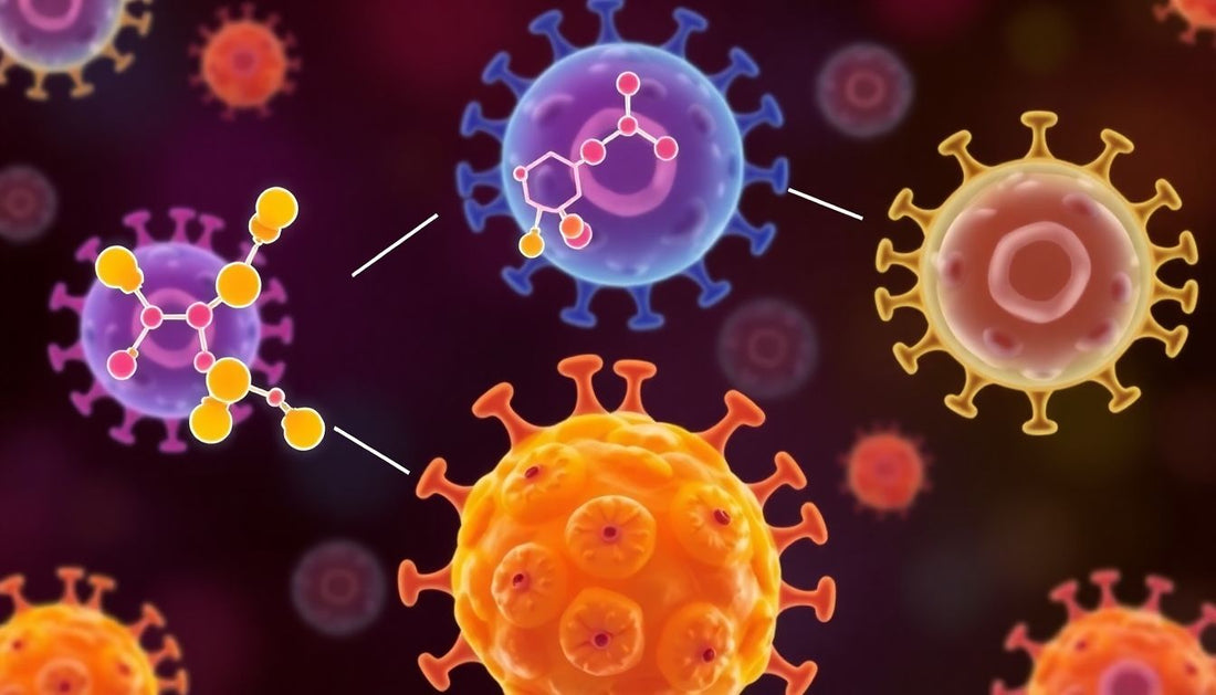 Quercetin and bromelain molecules interacting with immune cells.