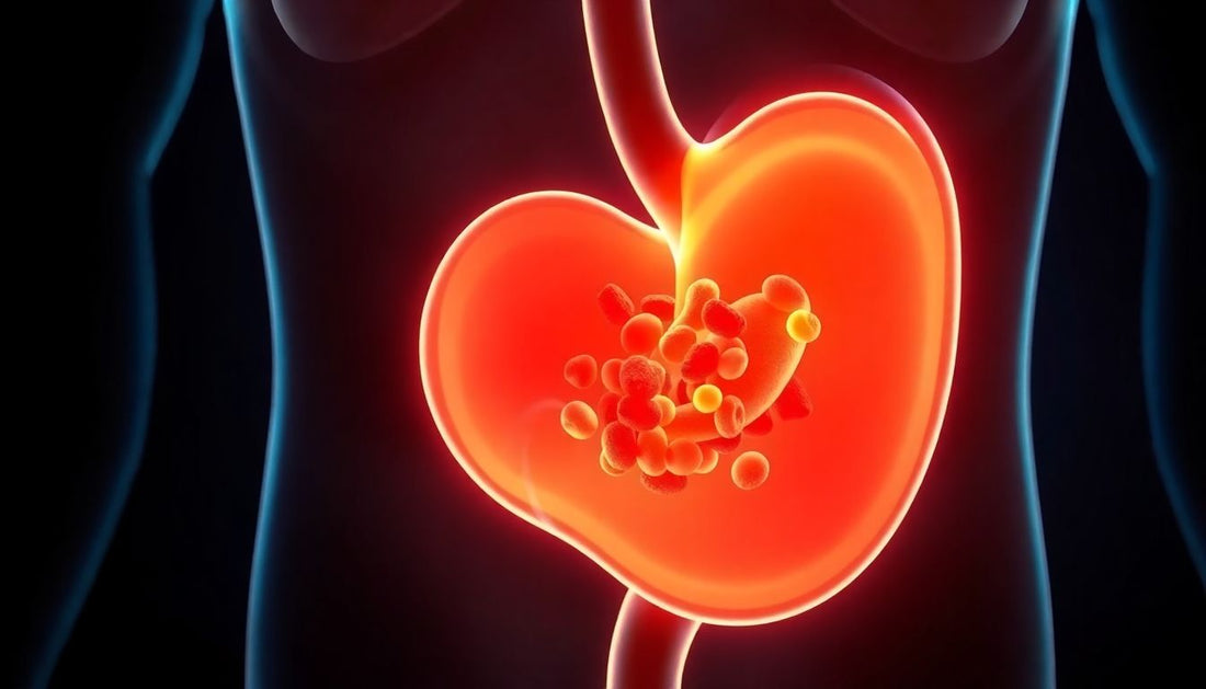 A stomach with a healthy, acidic environment supporting food breakdown.