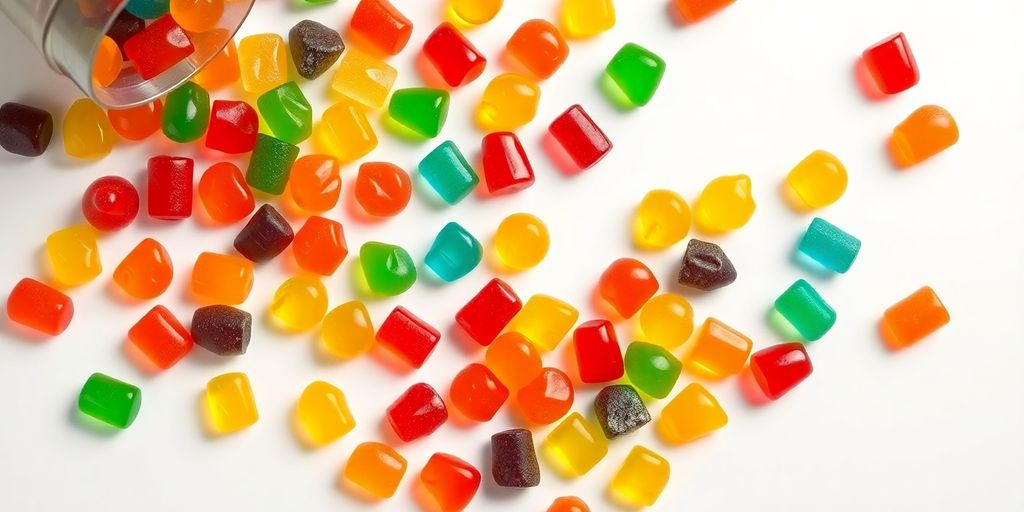 Adults enjoying colorful multivitamin gummies.