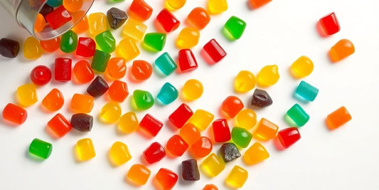 Adults enjoying colorful multivitamin gummies.