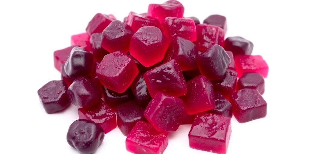 Elderberry and Vitamin C gummies on a white background.