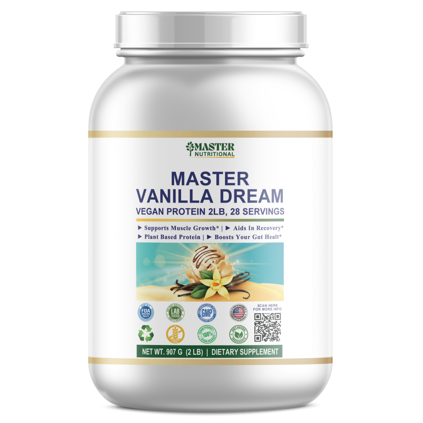 Master Vanilla Dream Vegan Protein, 2lb - Best Support For Muscle Growth And Satiety