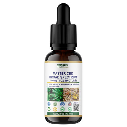 Master CBD Broad Spectrum (in Hemp Oil) 500mg (1oz Tincture) - For Relief Pain and Anxiety