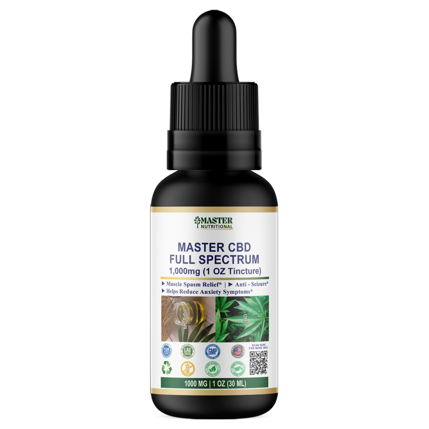 Master CBD Full Spectrum 1000mg (1oz): Reduce Anxiety Symptoms and Muscle Spasms