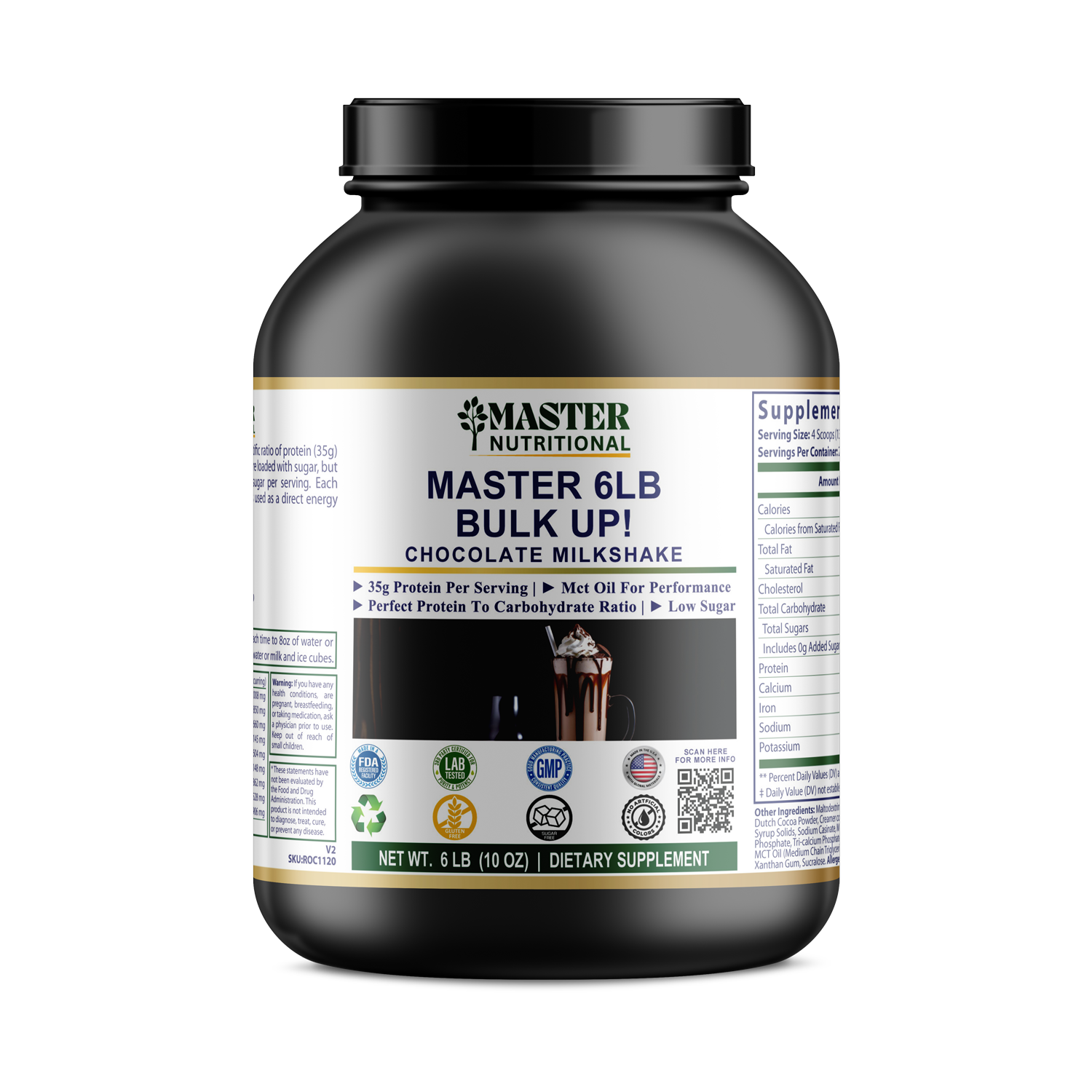 6lb Bulk Up! Mass Gainer Chocolate Milkshake w/Low Sugar