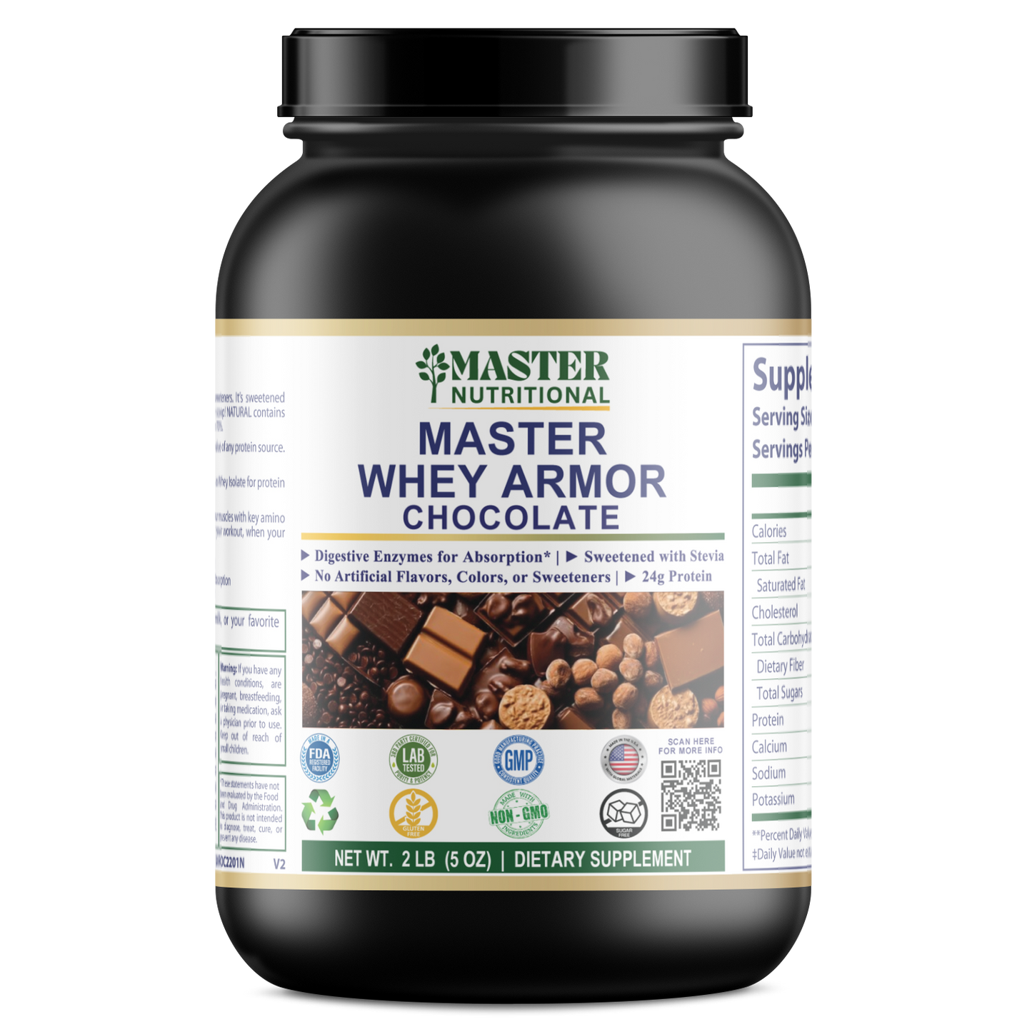 2lb Whey Armor Natural Protein Chocolate w/Stevia & Natural Flavor Non-GMO