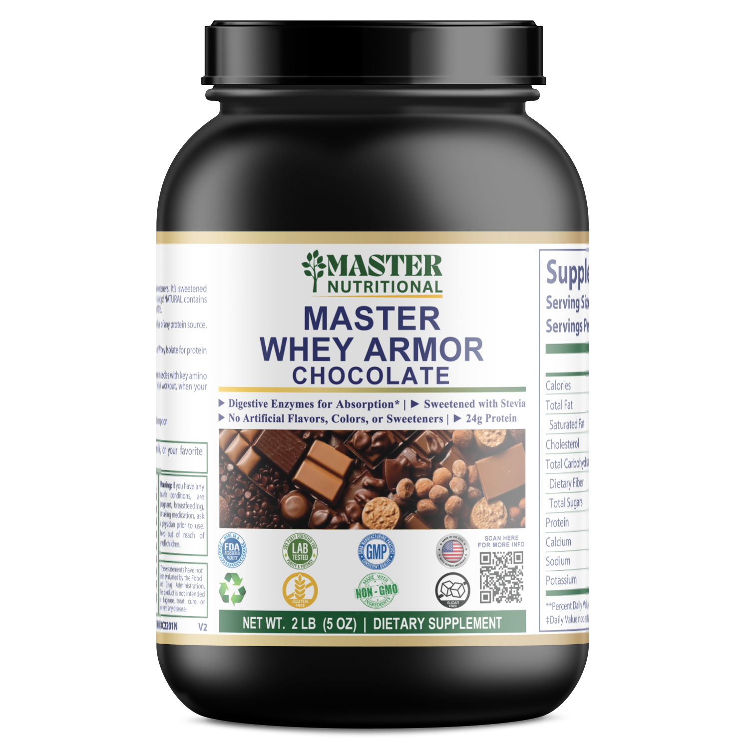 2lb Whey Armor Natural Protein Chocolate w/Stevia & Natural Flavor Non-GMO