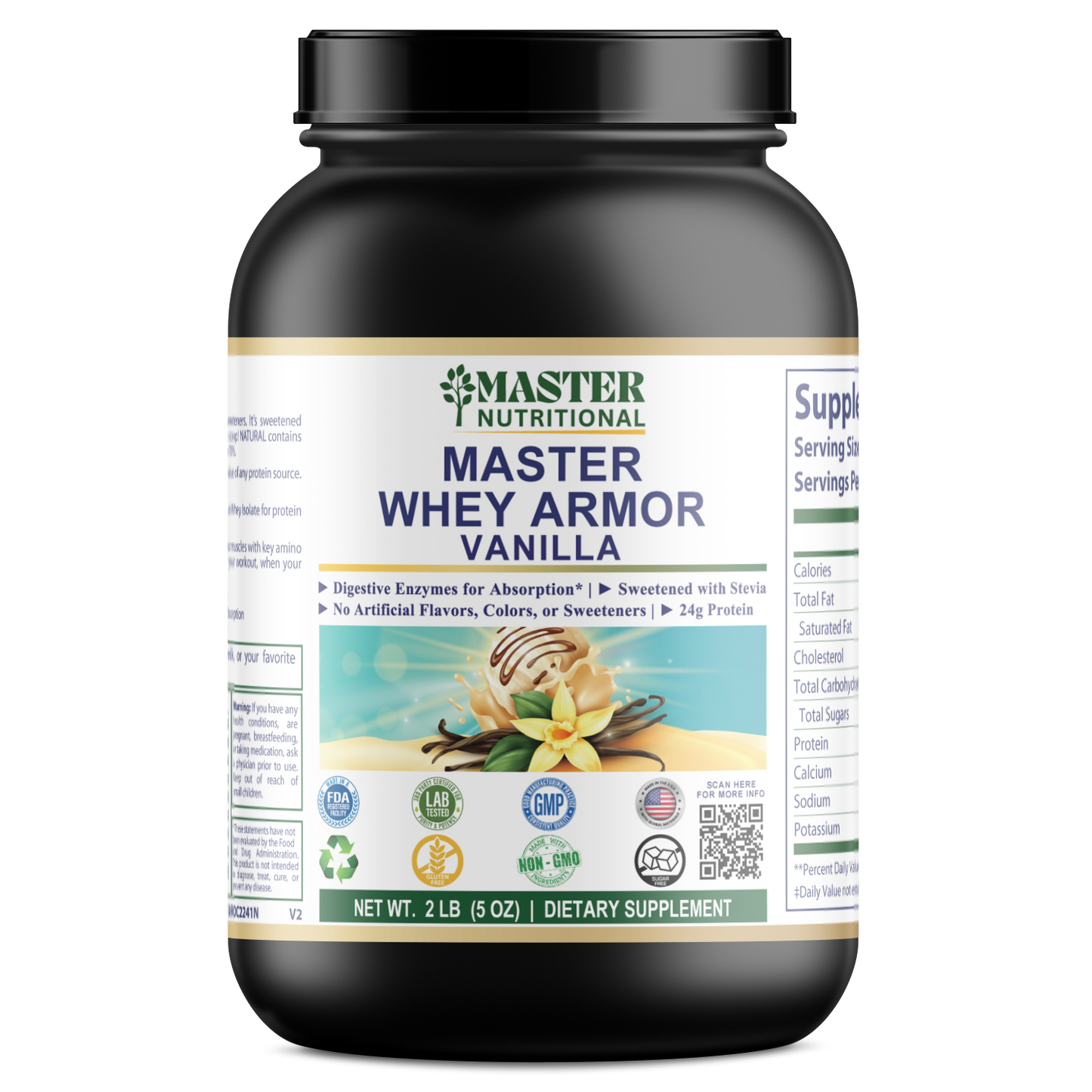 2lb Whey Armor Natural Protein Vanilla w/Stevia & Natural Flavor Non-GMO