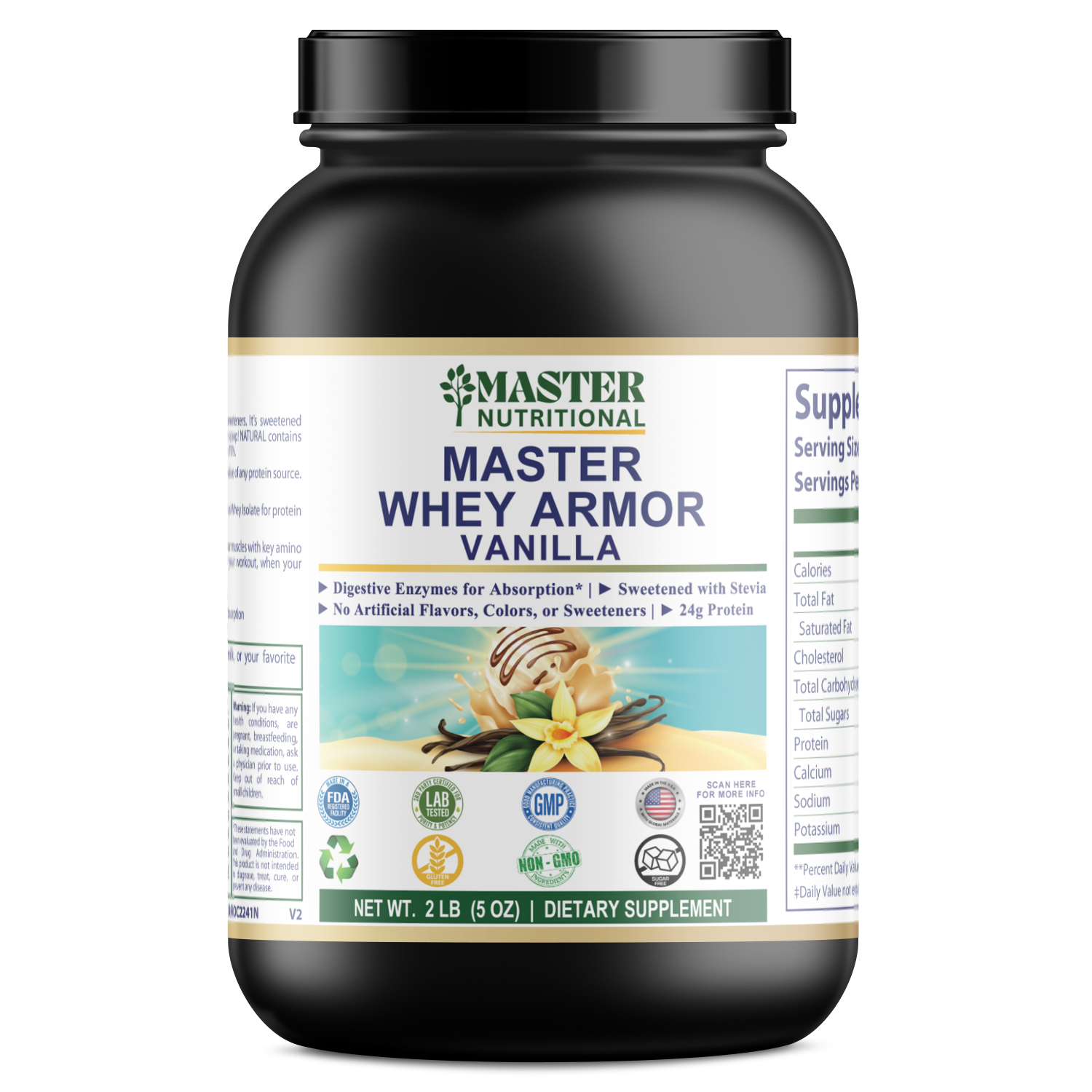 2lb Whey Armor Natural Protein Vanilla w/Stevia & Natural Flavor Non-GMO