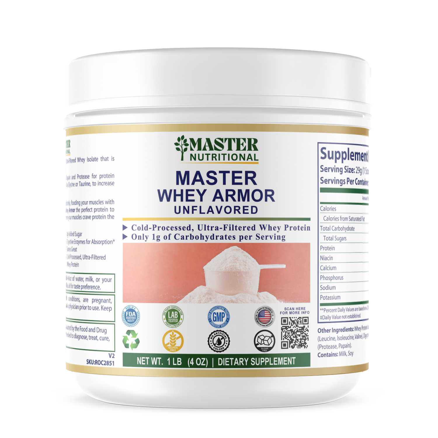 1lb Whey Armor Isolate Protein Unflavored