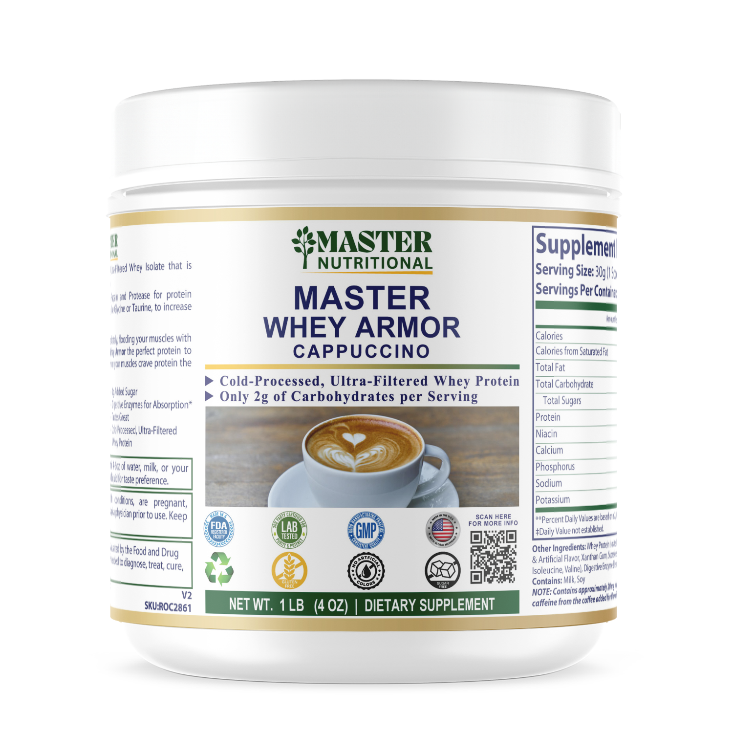 1lb 100% Whey Armor Isolate Protein Cappuccino